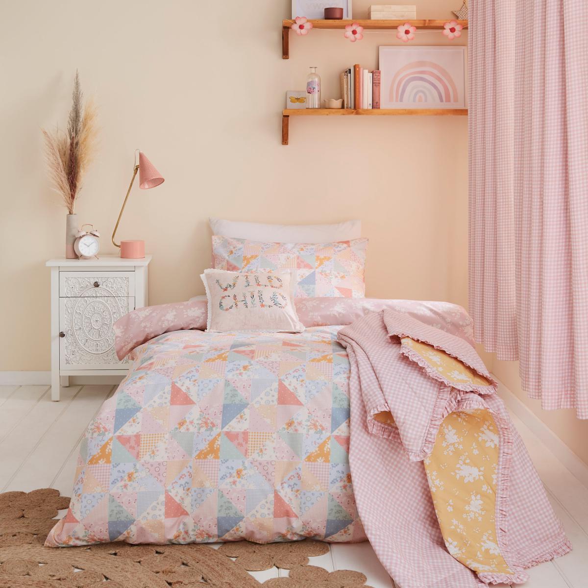 Country Patchwork 100% Cotton Twin Duvet Cover and Pillowcase Set MultiColoured – image 2
