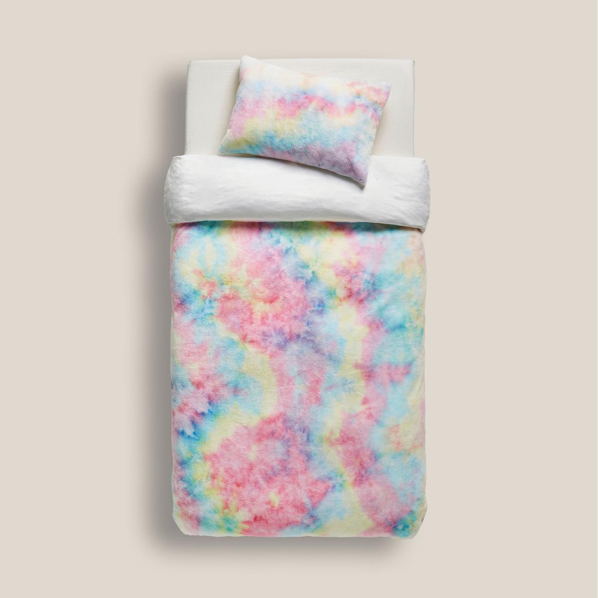 Pink Tie Dye Ombre Faux Fur Duvet Cover and Pillowcase Set Light Pink – image 2