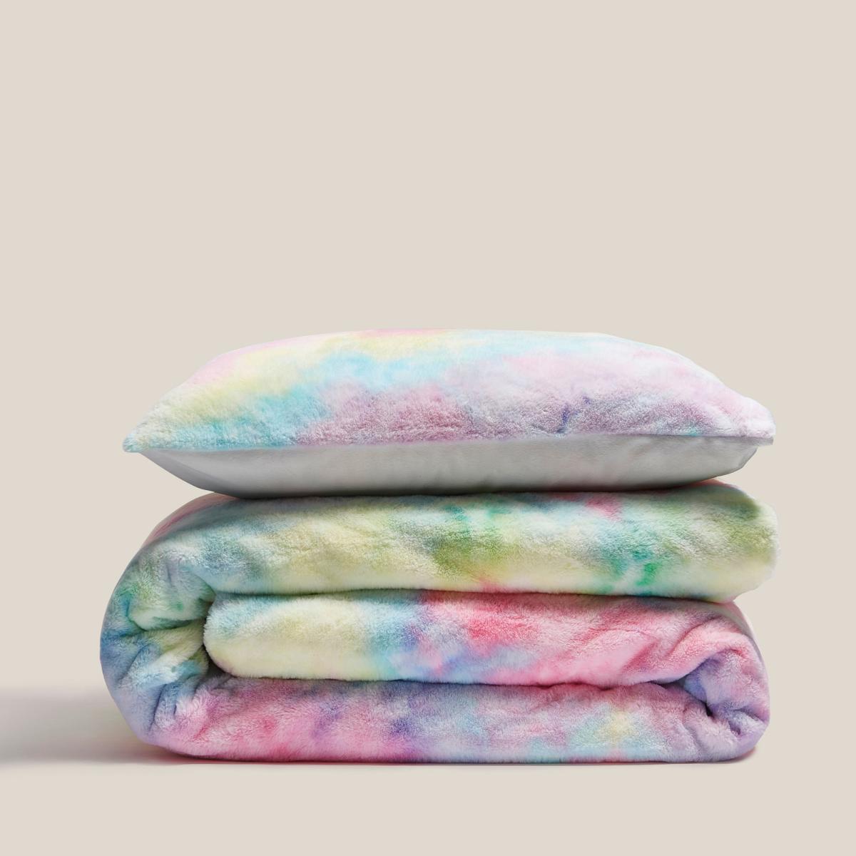 Pink Tie Dye Ombre Faux Fur Duvet Cover and Pillowcase Set Light Pink – image 3