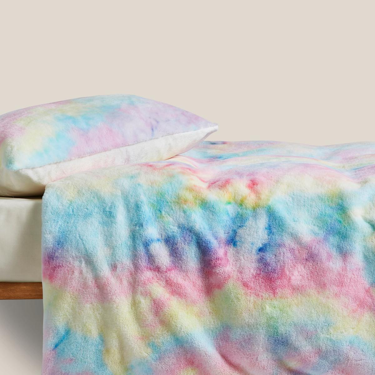 Pink Tie Dye Ombre Faux Fur Duvet Cover and Pillowcase Set Light Pink – image 4
