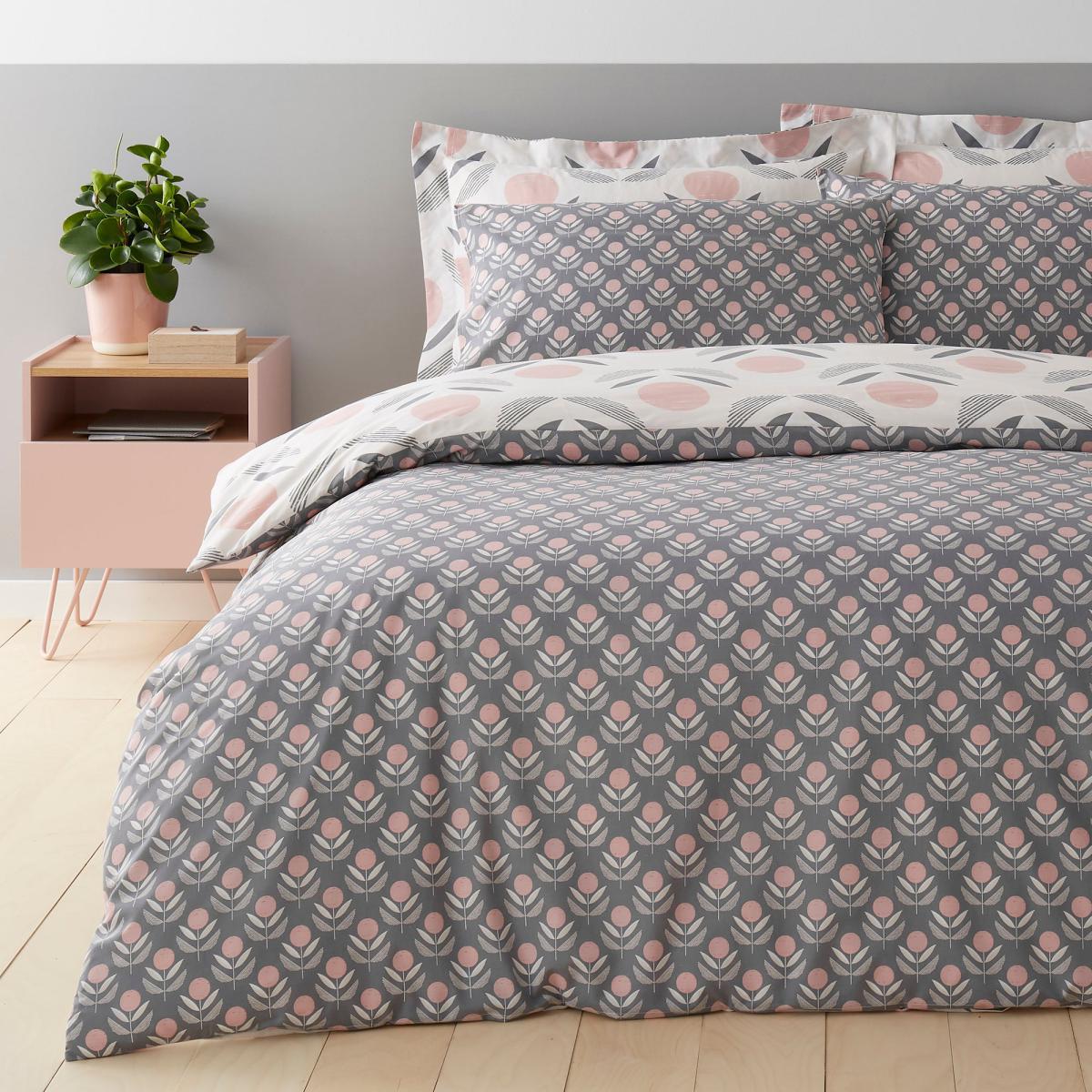 Elements Asa Charcoal and Blush Duvet Cover and Pillowcase Set Charcoal (Grey) – image 2