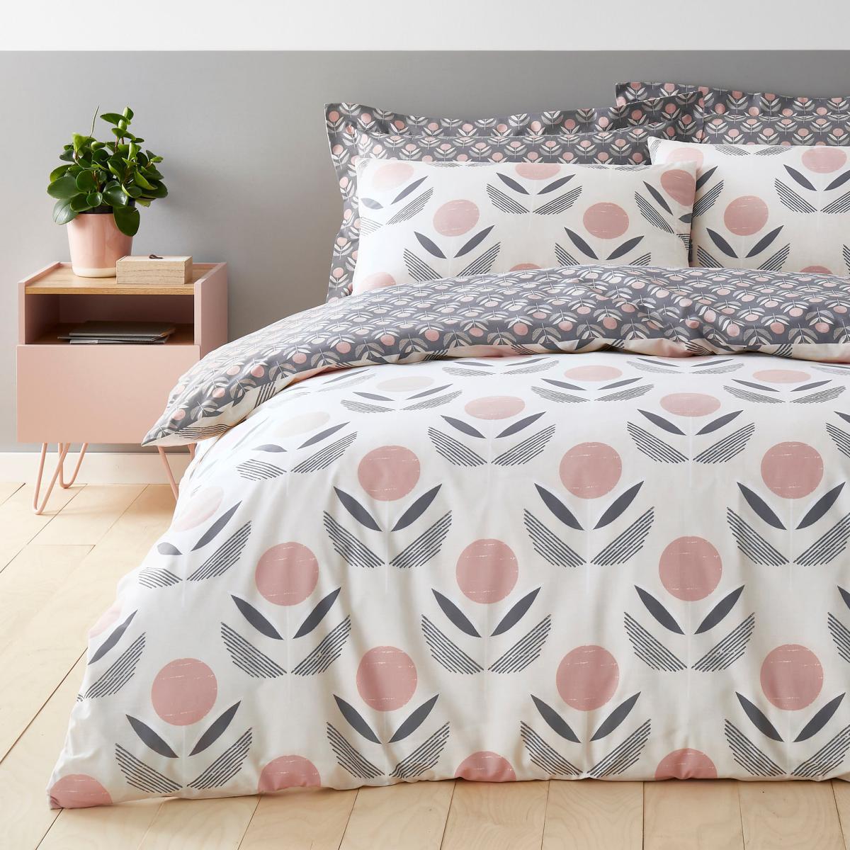 Elements Asa Charcoal and Blush Duvet Cover and Pillowcase Set Charcoal (Grey) – image 1
