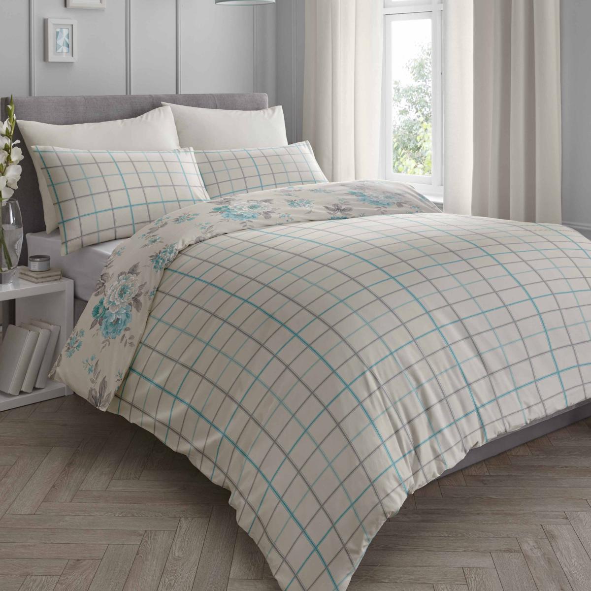 Windermere Blue Reversible Duvet Cover and Pillowcase Set Natural – image 2