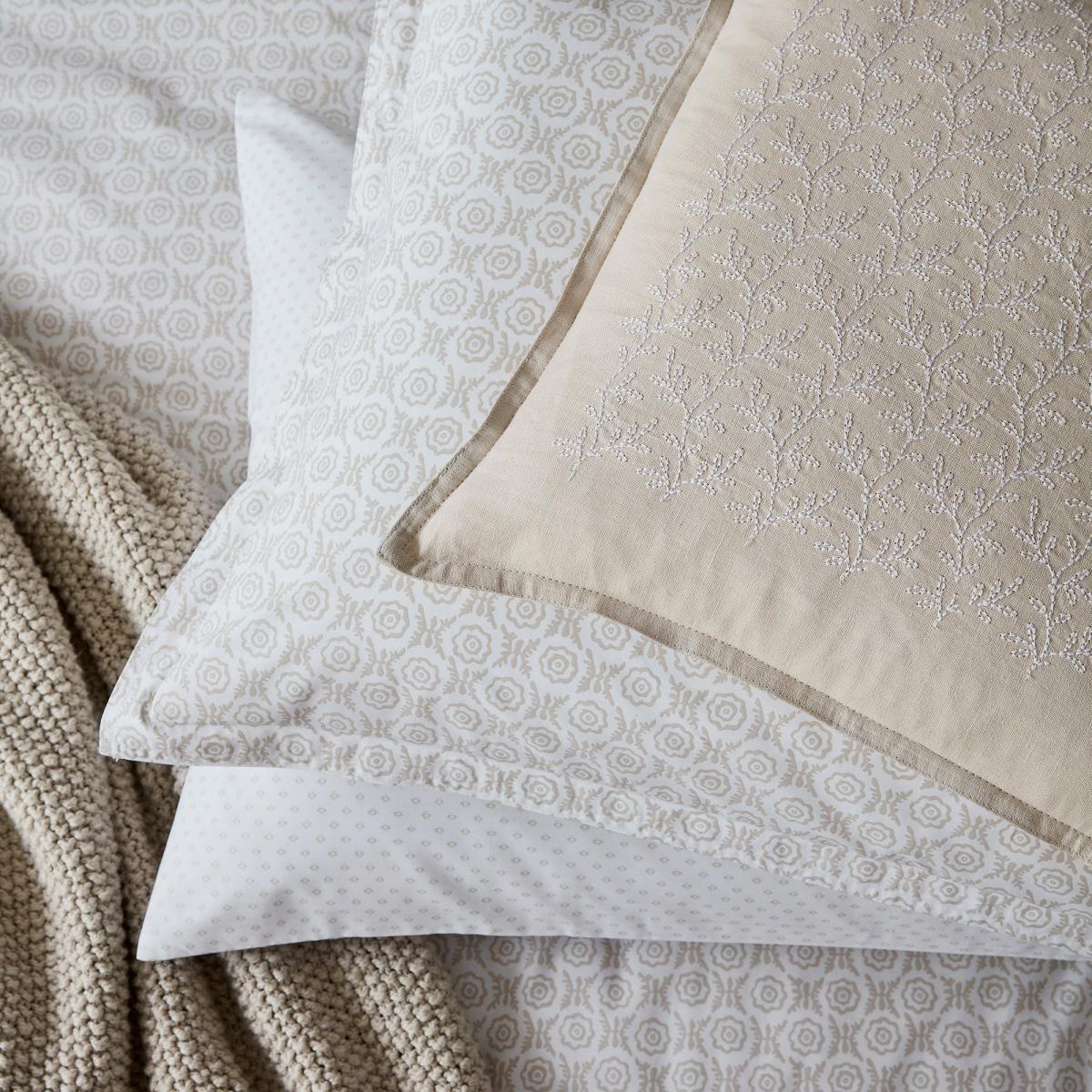 Murmur Thea Linen 100% Cotton Duvet Cover and Pillowcase Set Beige and White – image 3