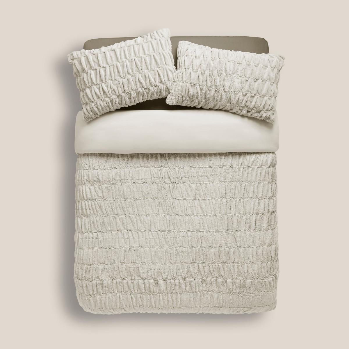Cream Faux Fur Seersucker Duvet Cover and Pillowcase Set Cream – image 5