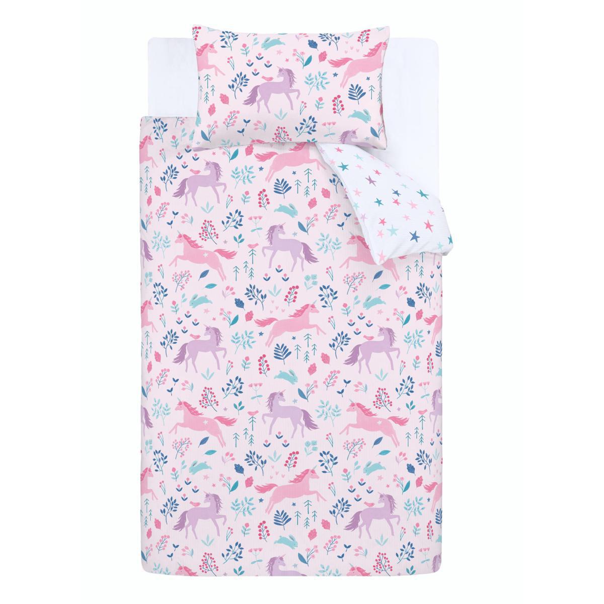 Bianca Woodland Unicorn And Stars 100% Cotton Duvet Cover and Pillowcase Set Pink, White and Blue – image 5