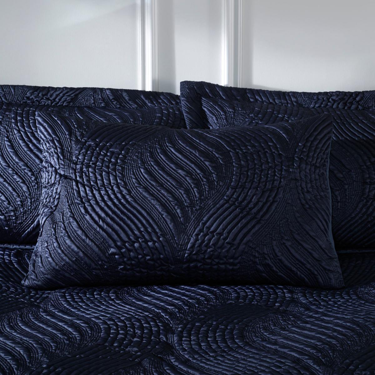 Romilly Wave Luxe Pinsonic Navy Duvet Cover and Pillowcase Set Navy (Blue) – image 3