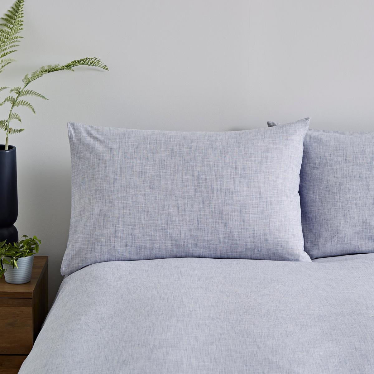 Enzo Chambray Blue 100% Cotton Duvet Cover and Pillowcase Set Light Blue – image 2