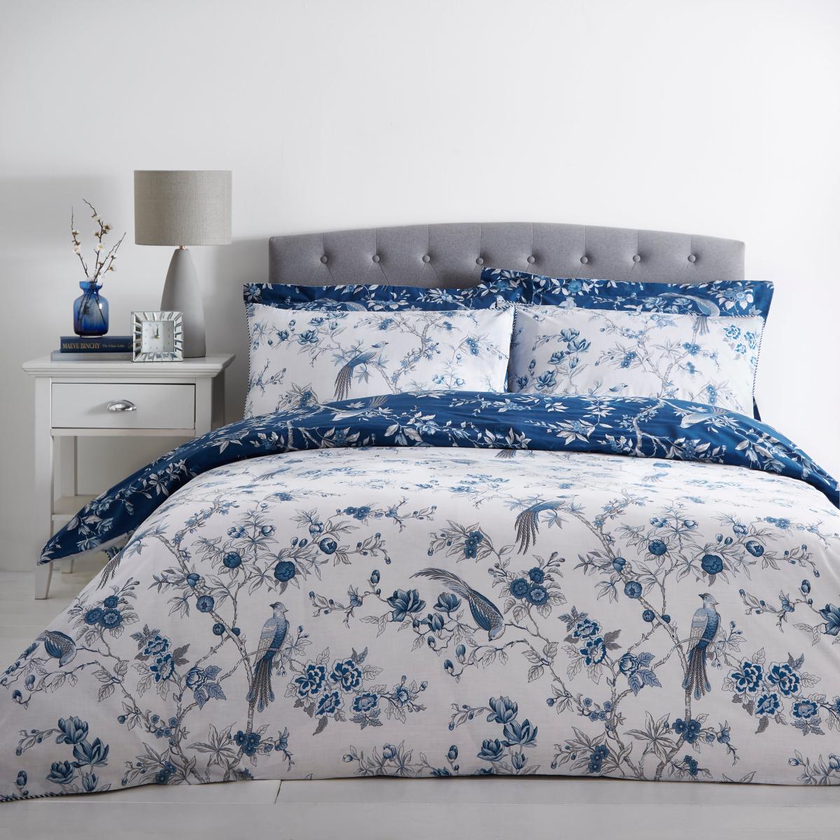 Oriental Bird Blue Duvet Cover and Pillowcase Set Blue – image 2