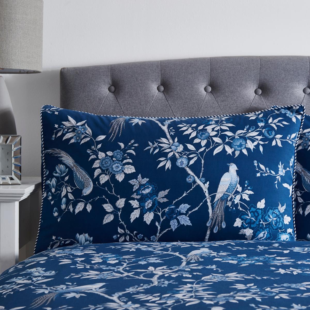 Oriental Bird Blue Duvet Cover and Pillowcase Set Blue – image 4