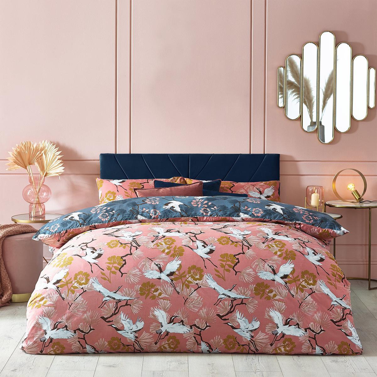 Demoiselle Blush and Navy Duvet Cover and Pillowcase Set Blush (Pink) – image 1