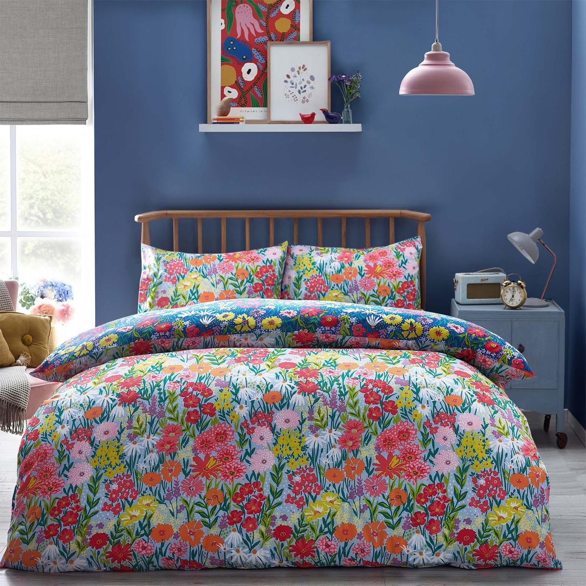 Wild Meadow Reversible Duvet Cover and Pillowcase Set Royal Blue – image 3