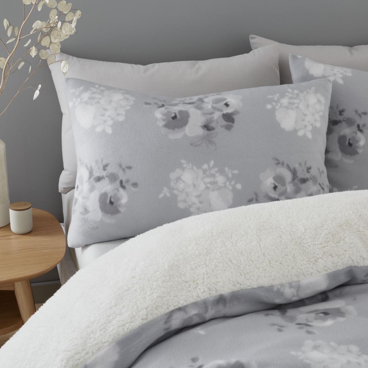 Catherine Lansfield Cosy Painterly Floral Duvet Cover and Pillowcase Set Grey – image 2