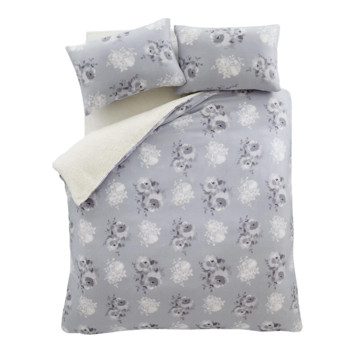 Catherine Lansfield Cosy Painterly Floral Duvet Cover and Pillowcase Set Grey – image 5