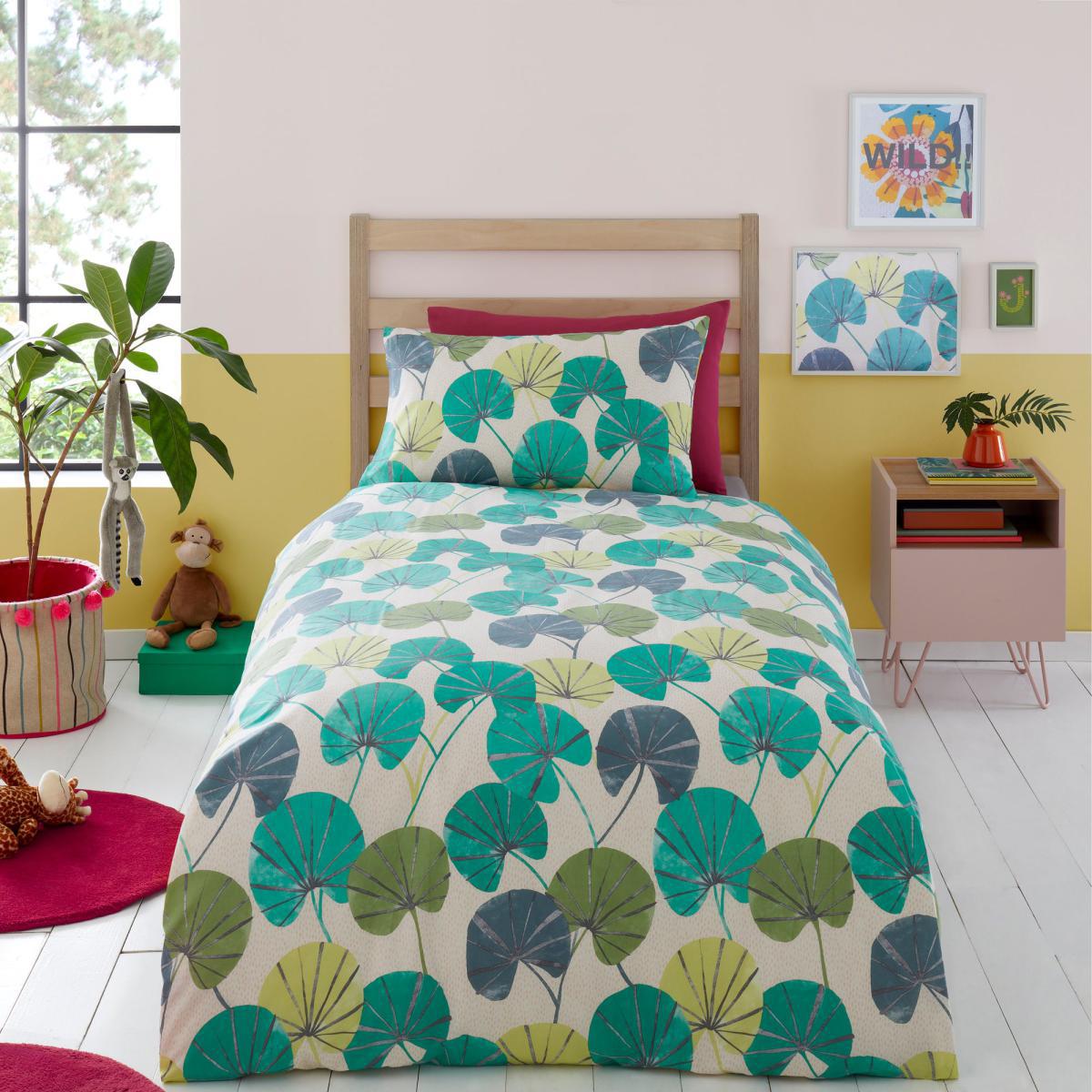 Equatorial Reversible 100% Cotton Duvet Cover and Pillowcase Set Dark Green – image 2