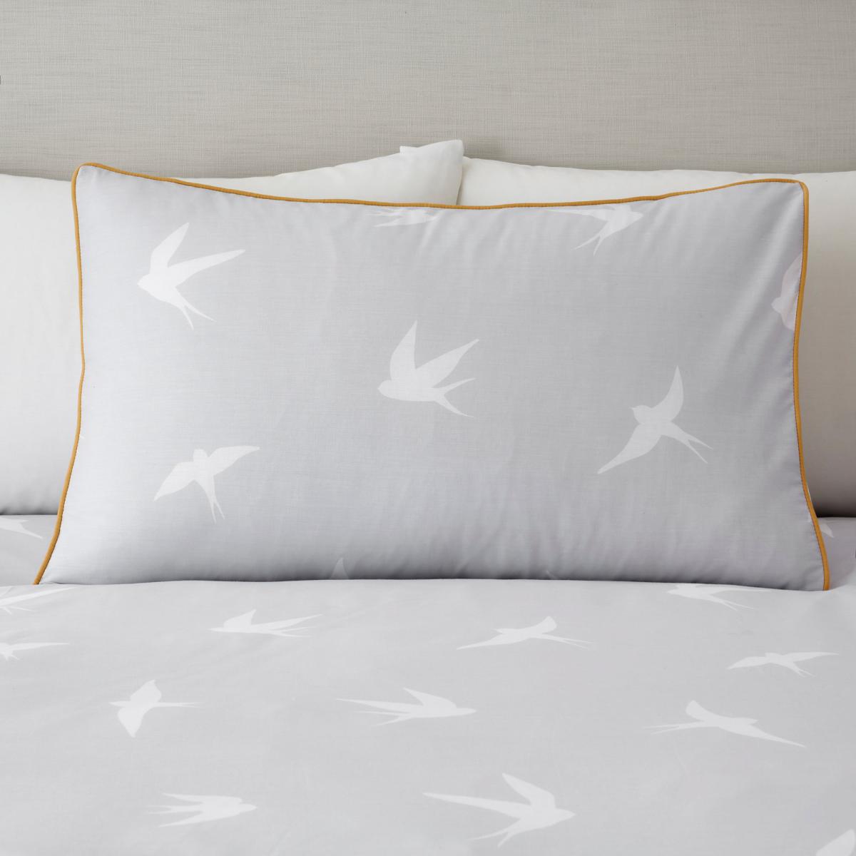 Coastal Birds Grey and Ochre Reversible Duvet Cover and Pillowcase Set Light Grey – image 3