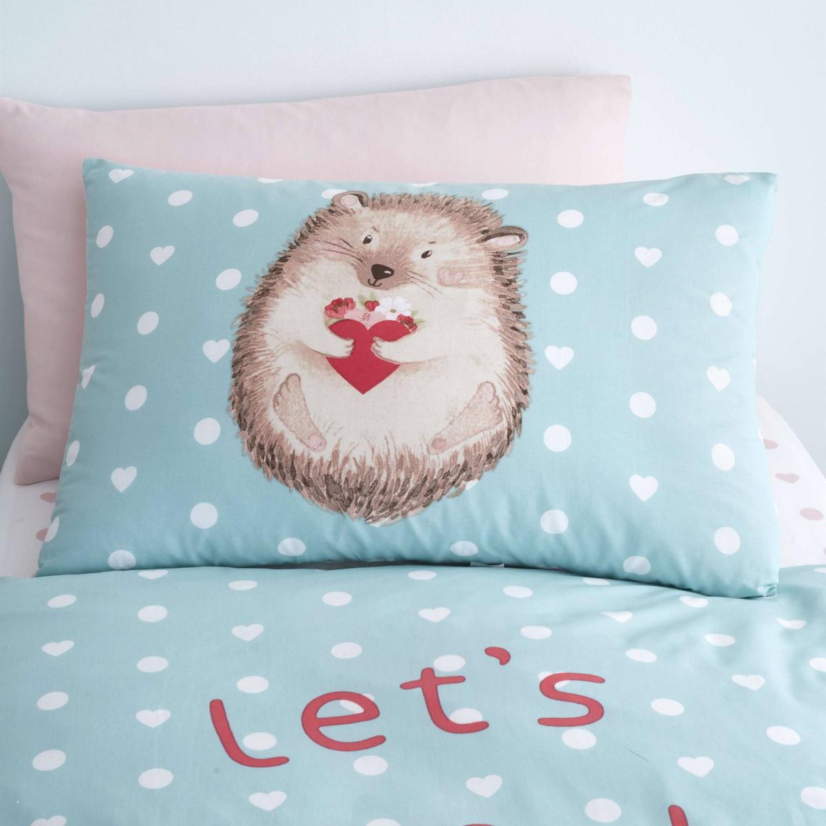 Catherine Lansfield Polka Dot Hedgehog Duvet Cover and Pillowcase Set Blue – image 2