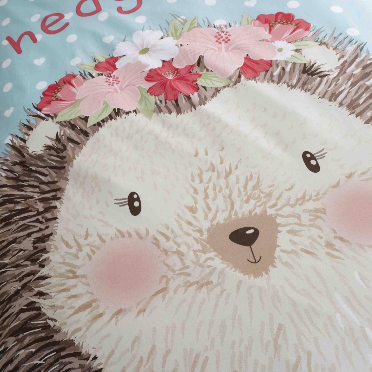 Catherine Lansfield Polka Dot Hedgehog Duvet Cover and Pillowcase Set Blue – image 3