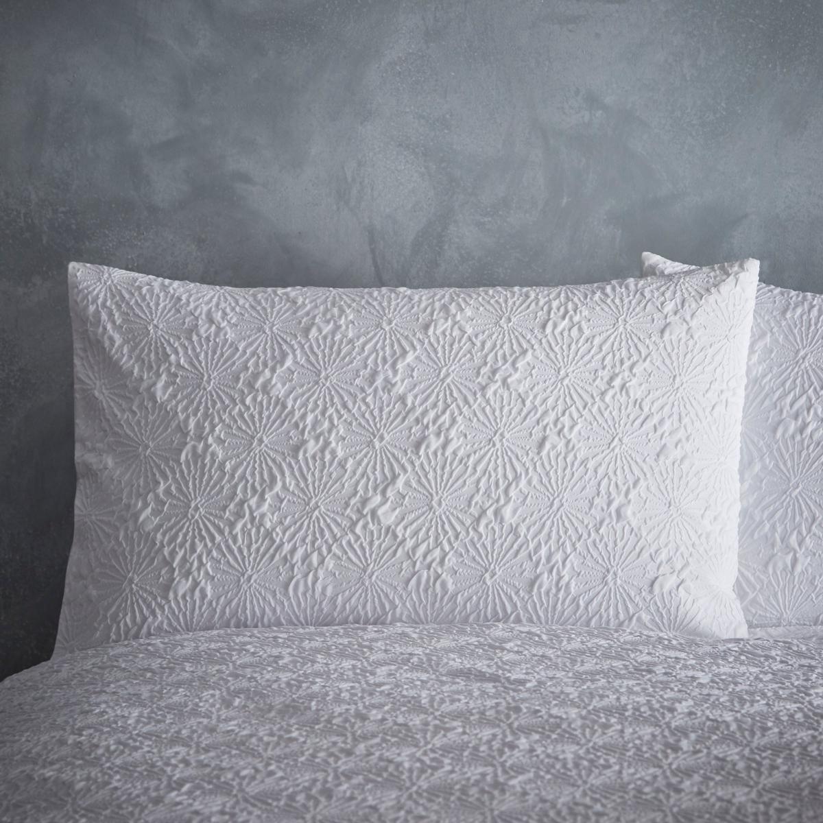 Astra White Textured Floral Duvet Cover and Pillowcase Set White – image 4