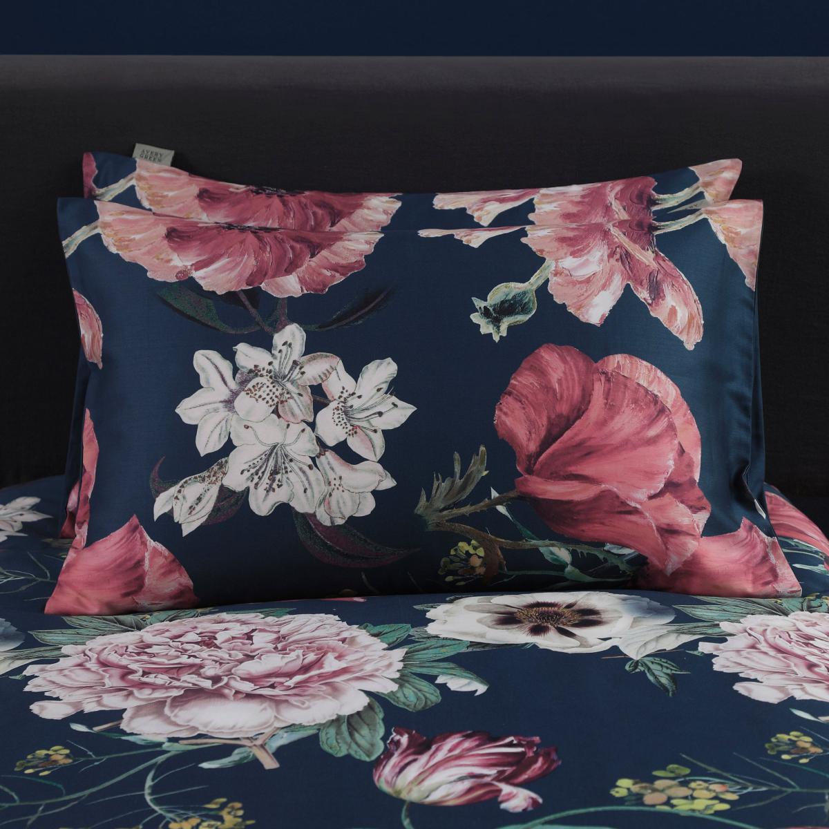 Avery Green Larabella Floral Navy and Pink 100% Cotton Sateen Duvet Cover and Pillowcase Set Navy (Blue) – image 2