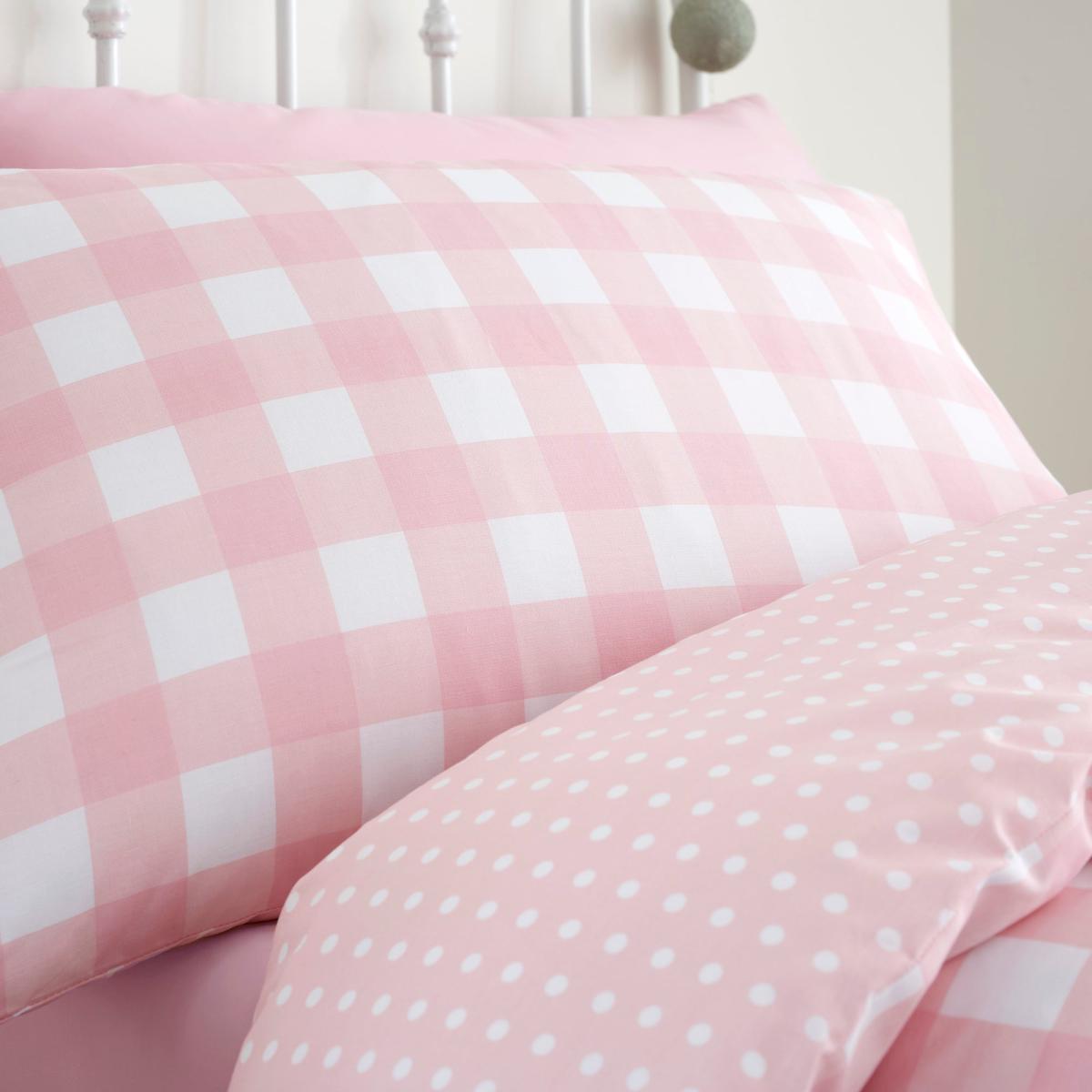 Gingham Pink Duvet Cover and Pillowcase Set Pink and White – image 2