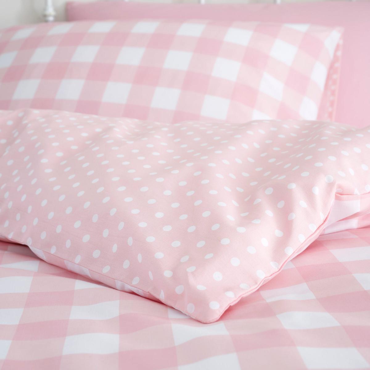 Gingham Pink Duvet Cover and Pillowcase Set Pink and White – image 5