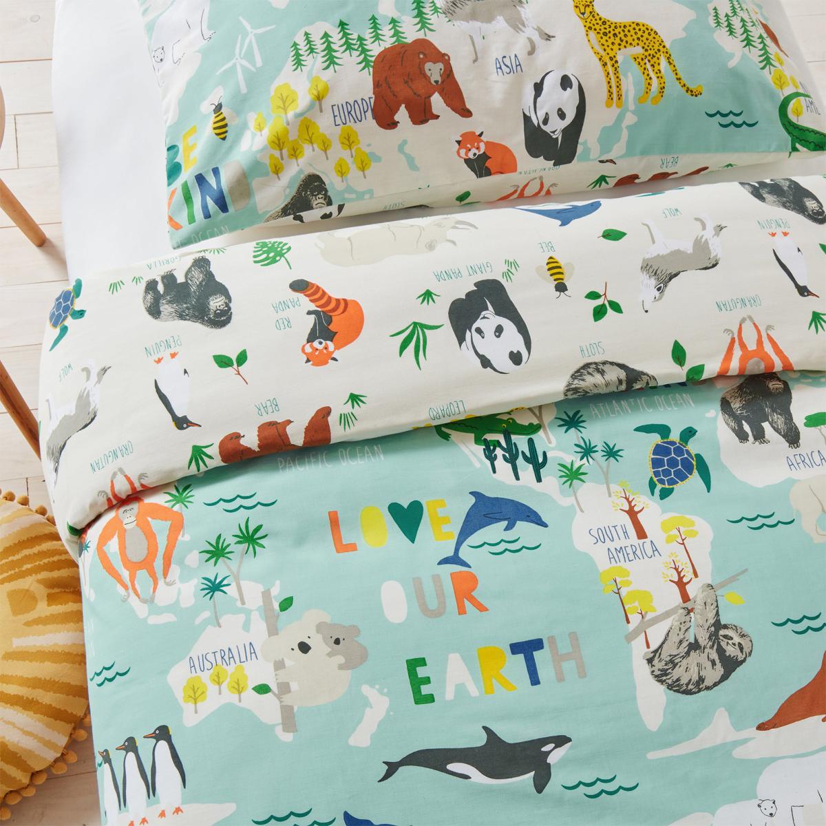 Love Our Earth Blue 100% Cotton Duvet Cover and Pillowcase Set Light Blue – image 3