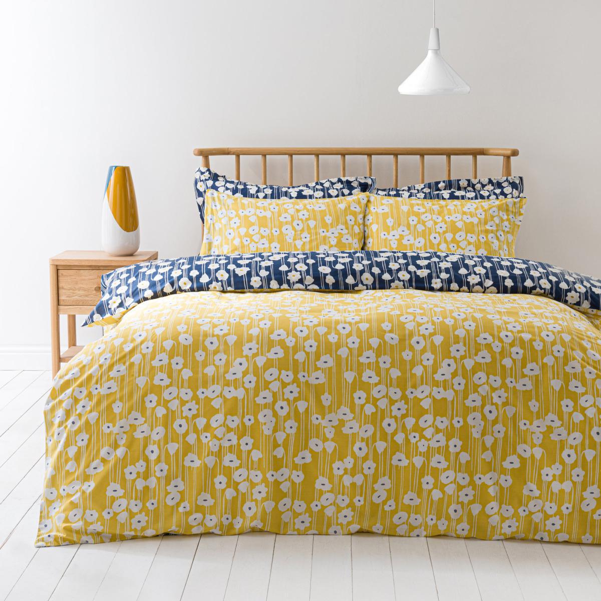 Elements Margo Navy Duvet Cover and Pillowcase Set Navy, White and Yellow – image 4