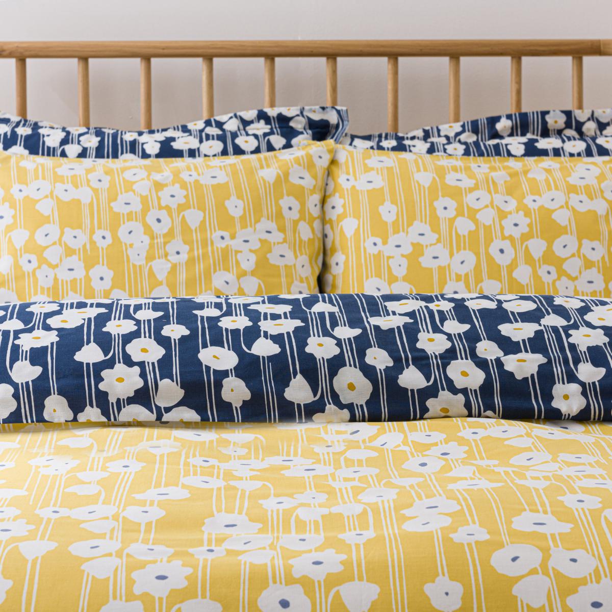 Elements Margo Navy Duvet Cover and Pillowcase Set Navy, White and Yellow – image 6