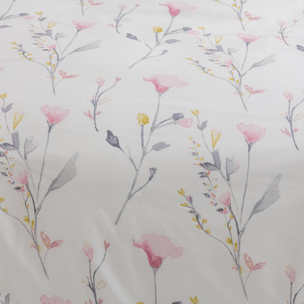 Fiori Pink Floral Reversible Duvet Cover and Pillowcase Set Pink, Grey and Yellow – image 2