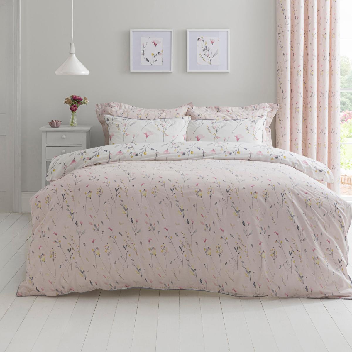Fiori Pink Floral Reversible Duvet Cover and Pillowcase Set Pink, Grey and Yellow – image 3