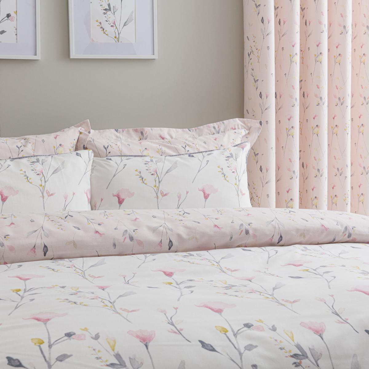 Fiori Pink Floral Reversible Duvet Cover and Pillowcase Set Pink, Grey and Yellow – image 4