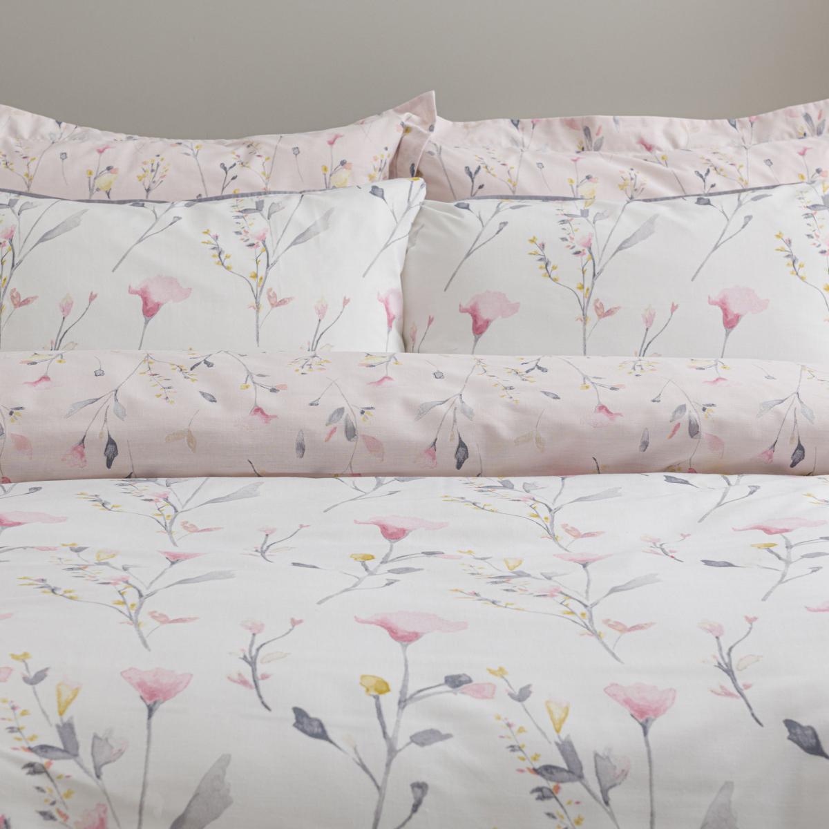 Fiori Pink Floral Reversible Duvet Cover and Pillowcase Set Pink, Grey and Yellow – image 5