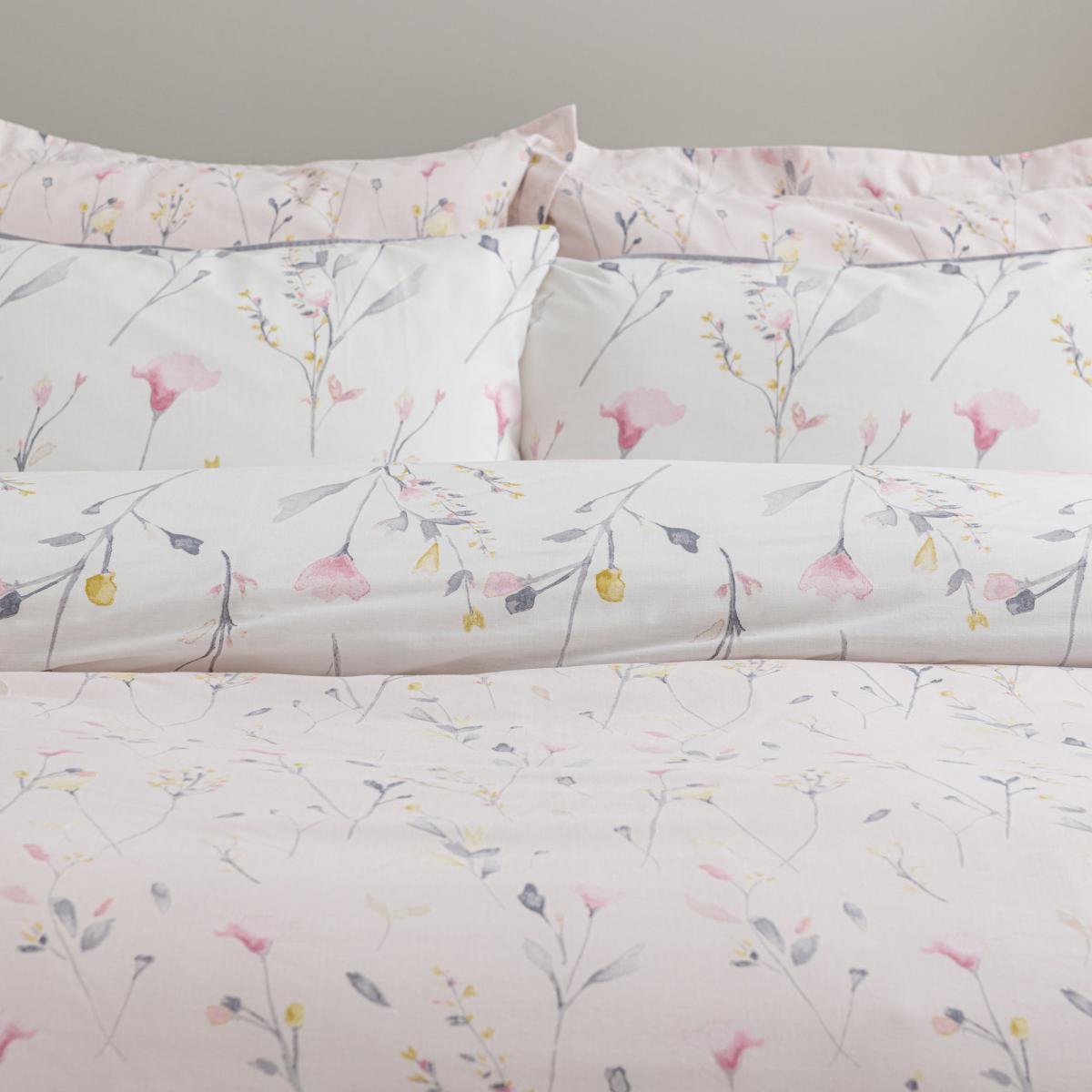 Fiori Pink Floral Reversible Duvet Cover and Pillowcase Set Pink, Grey and Yellow – image 6