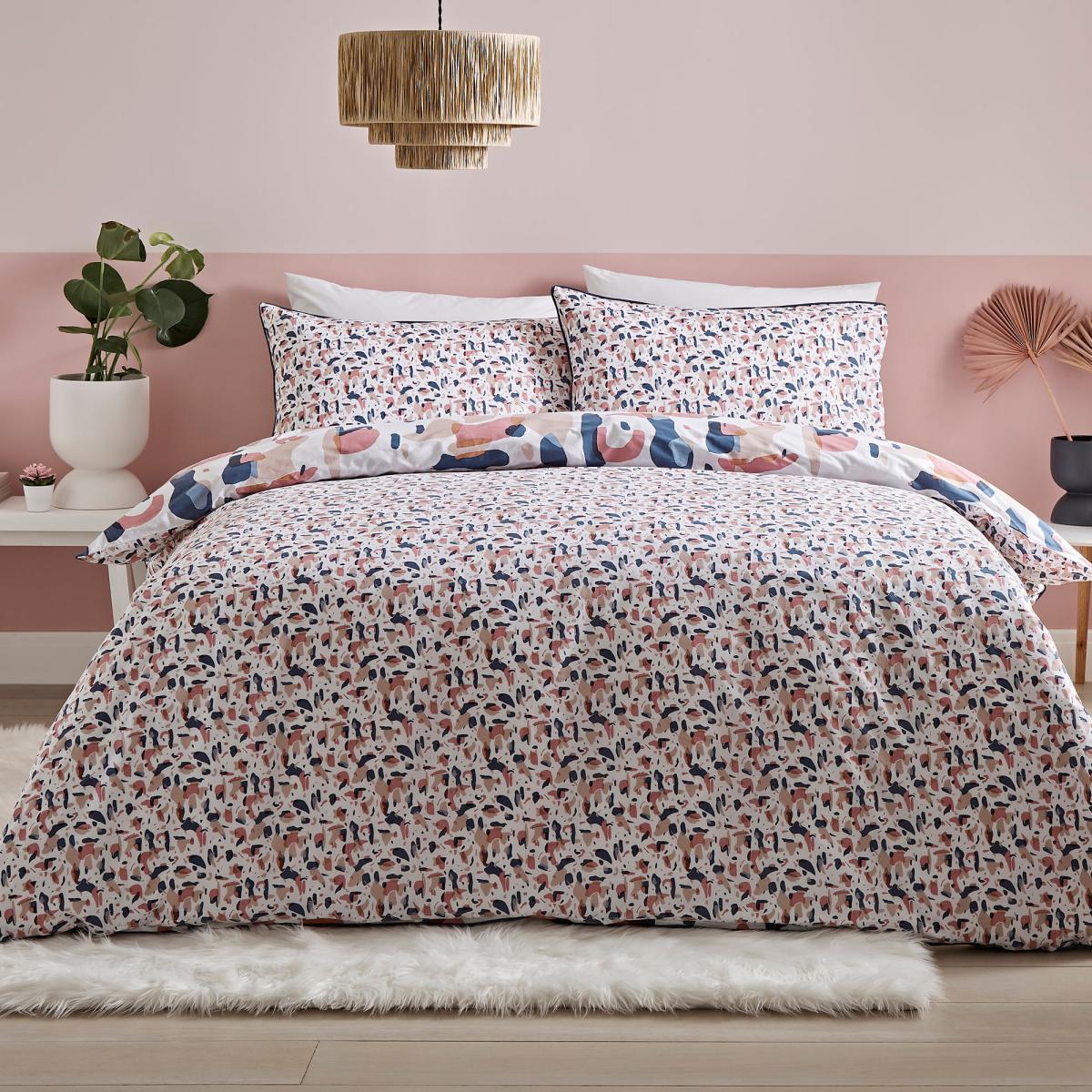 Terazzo Pink Abstract 100% Cotton Reversible Duvet Cover and Pillowcase Set Light Pink – image 2
