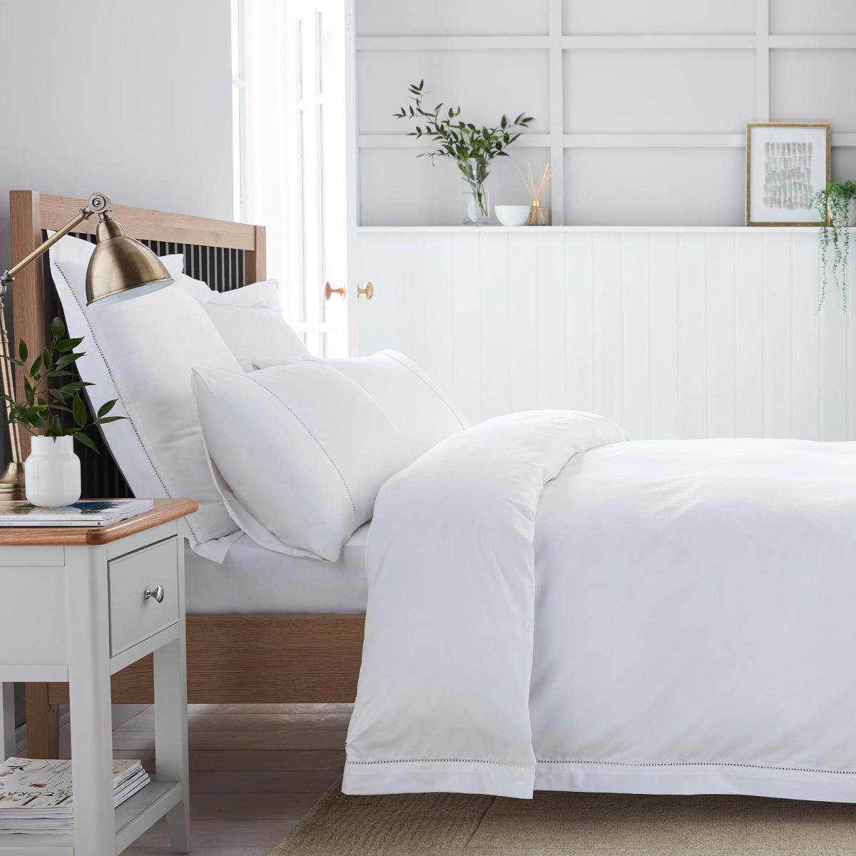 Dorma Purity Hayle 300 Thread Count Cotton Sateen Duvet Cover and Pillowcase Set White – image 3