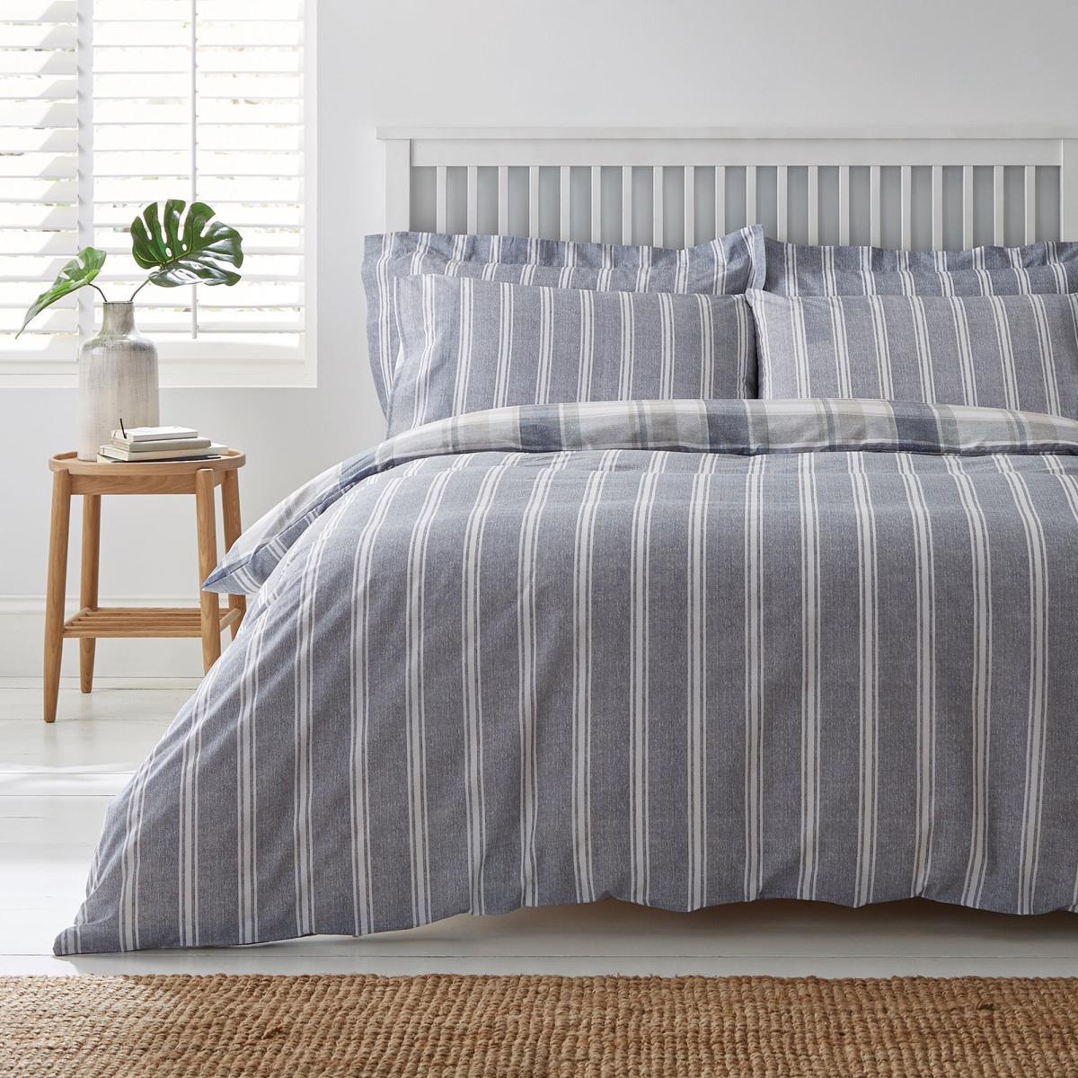 Harrison Blue Reversible Duvet Cover and Pillowcase Set Blue – image 2