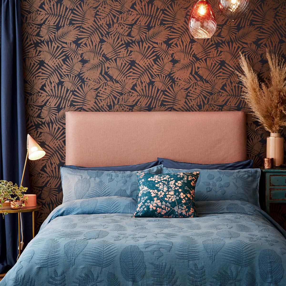 Clarissa Kimono Jacquard Smoke Blue 100% Cotton Duvet Cover Set Dark Blue – image 2
