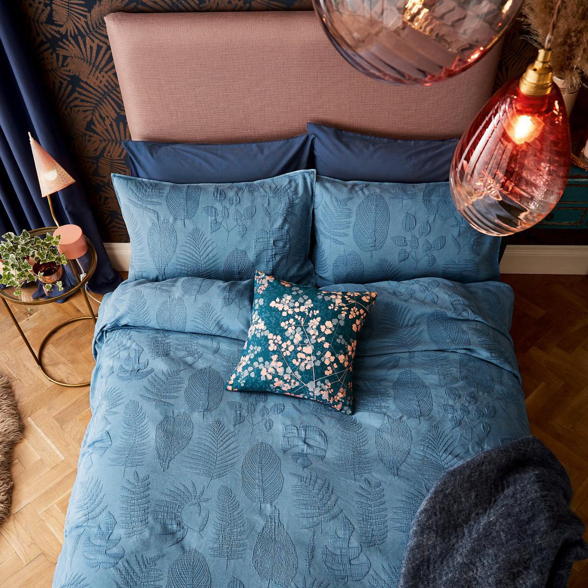 Clarissa Kimono Jacquard Smoke Blue 100% Cotton Duvet Cover Set Dark Blue – image 5