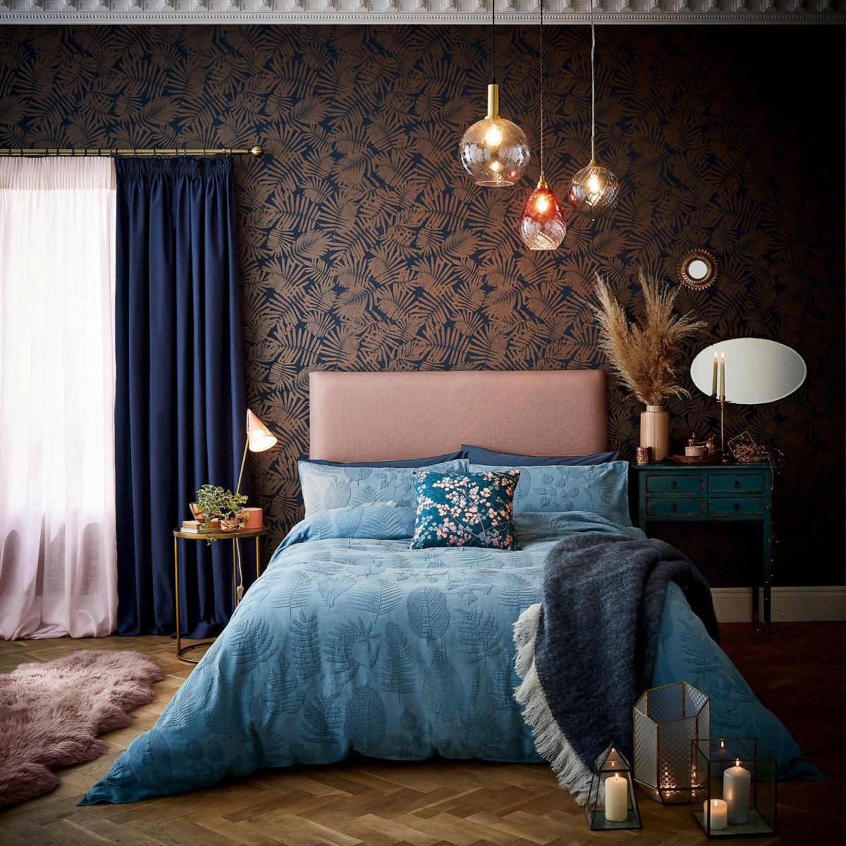 Clarissa Kimono Jacquard Smoke Blue 100% Cotton Duvet Cover Set Dark Blue – image 1