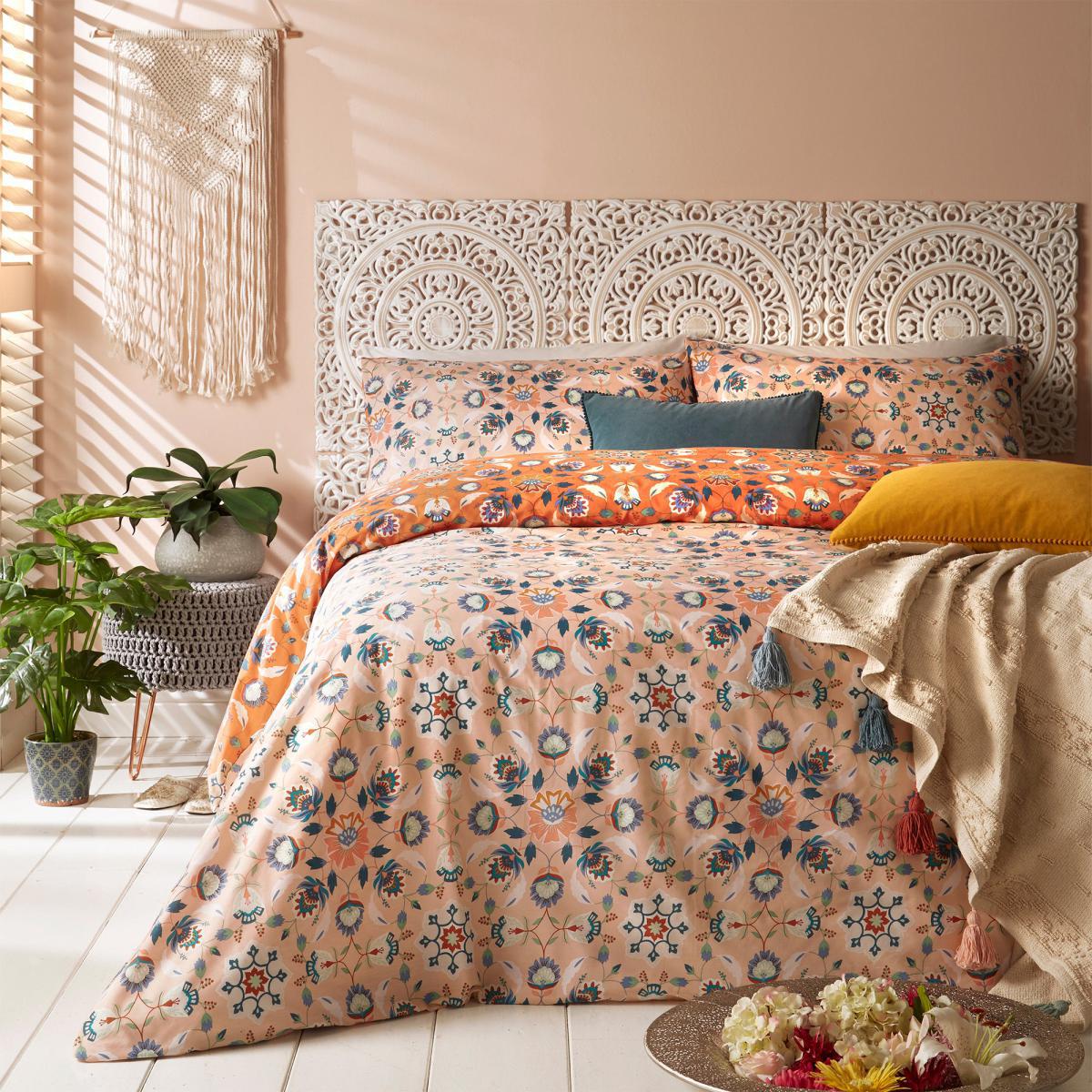 Furn. Folk Flora Orange Reversible Duvet Cover and Pillowcase Set Orange – image 2