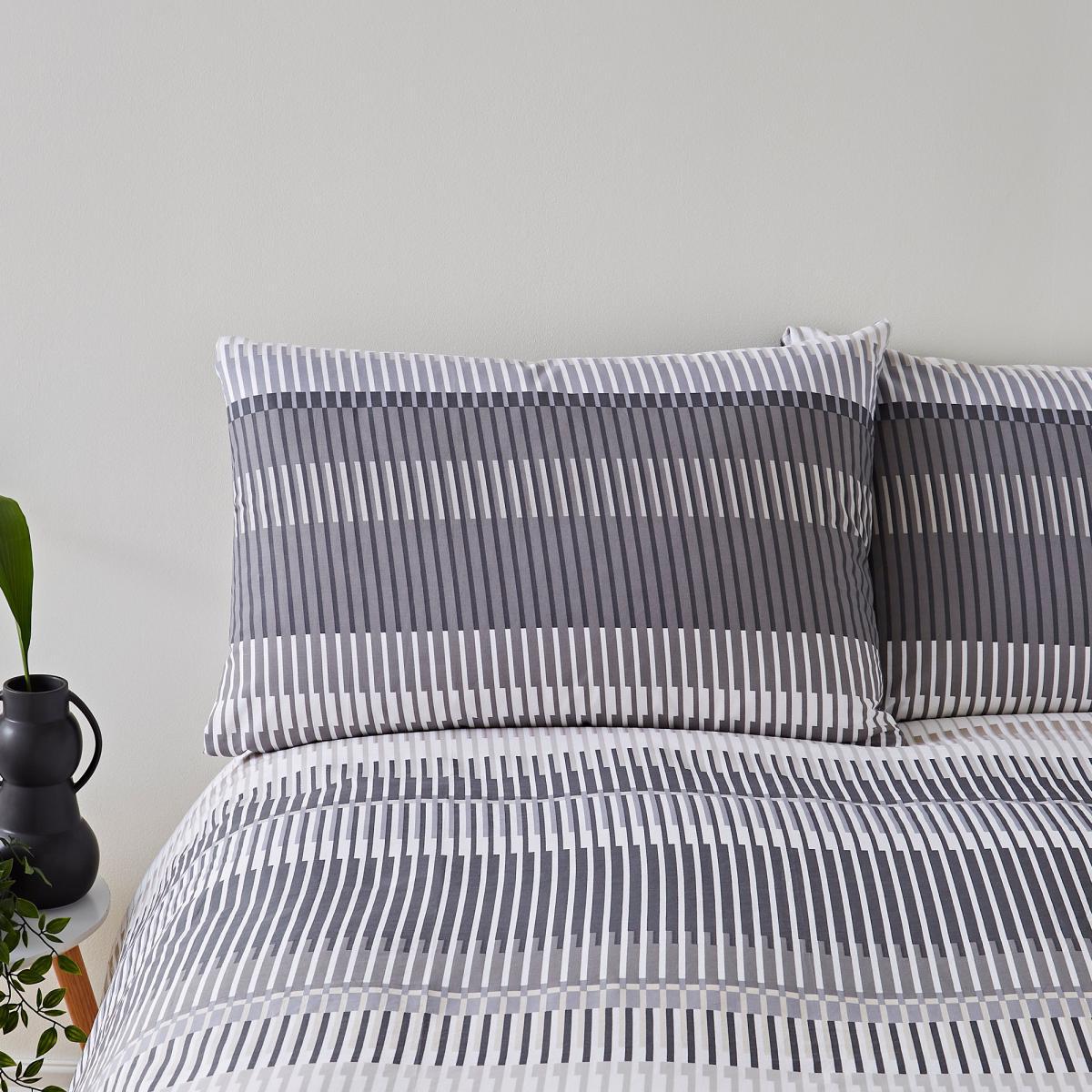 Elements Otis Grey Striped 100% Cotton Reversible Duvet Cover and Pillowcase Set Light Grey – image 2