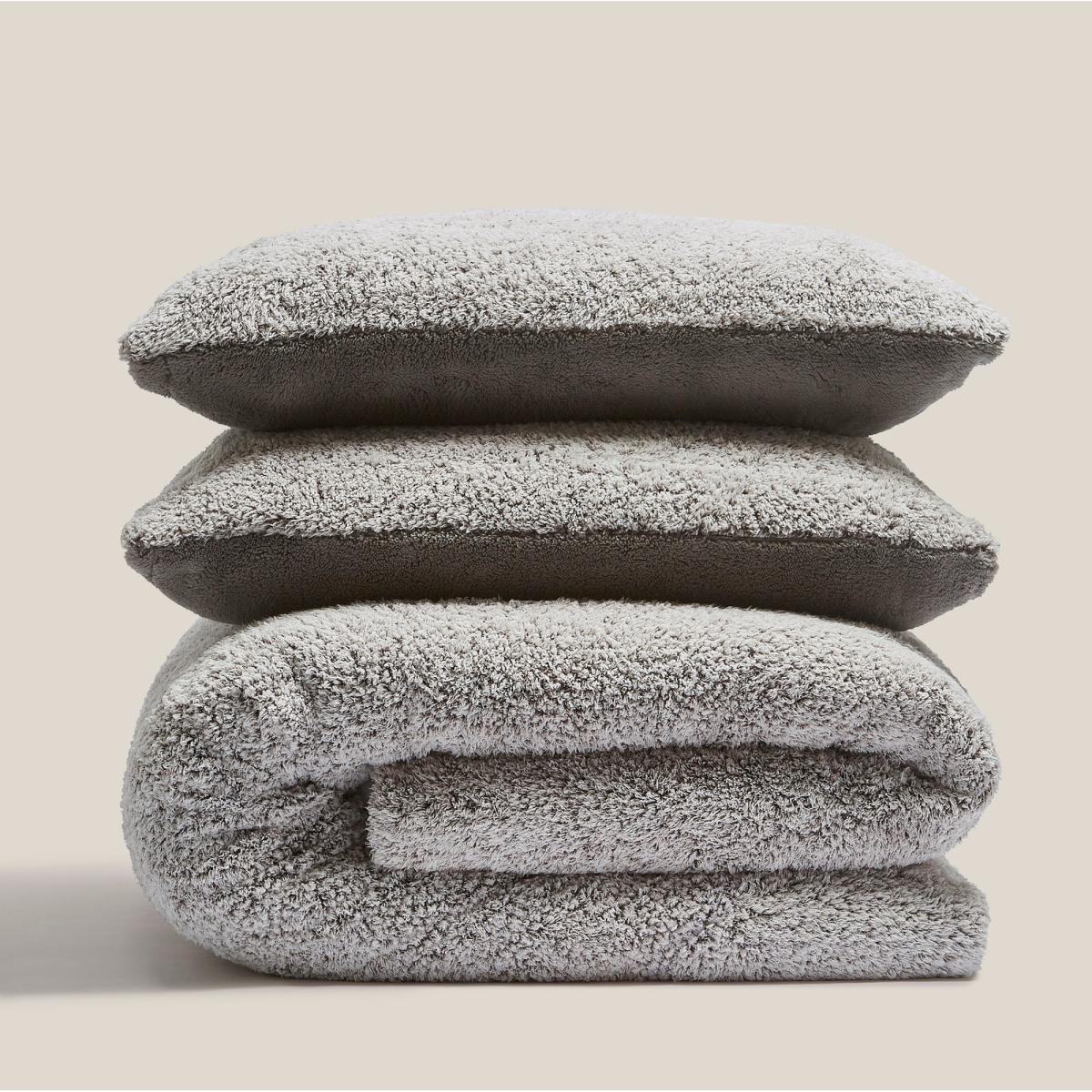 Teddy Bear Feather Soft Marl Reversible Duvet Cover and Pillowcase Set Grey – image 3