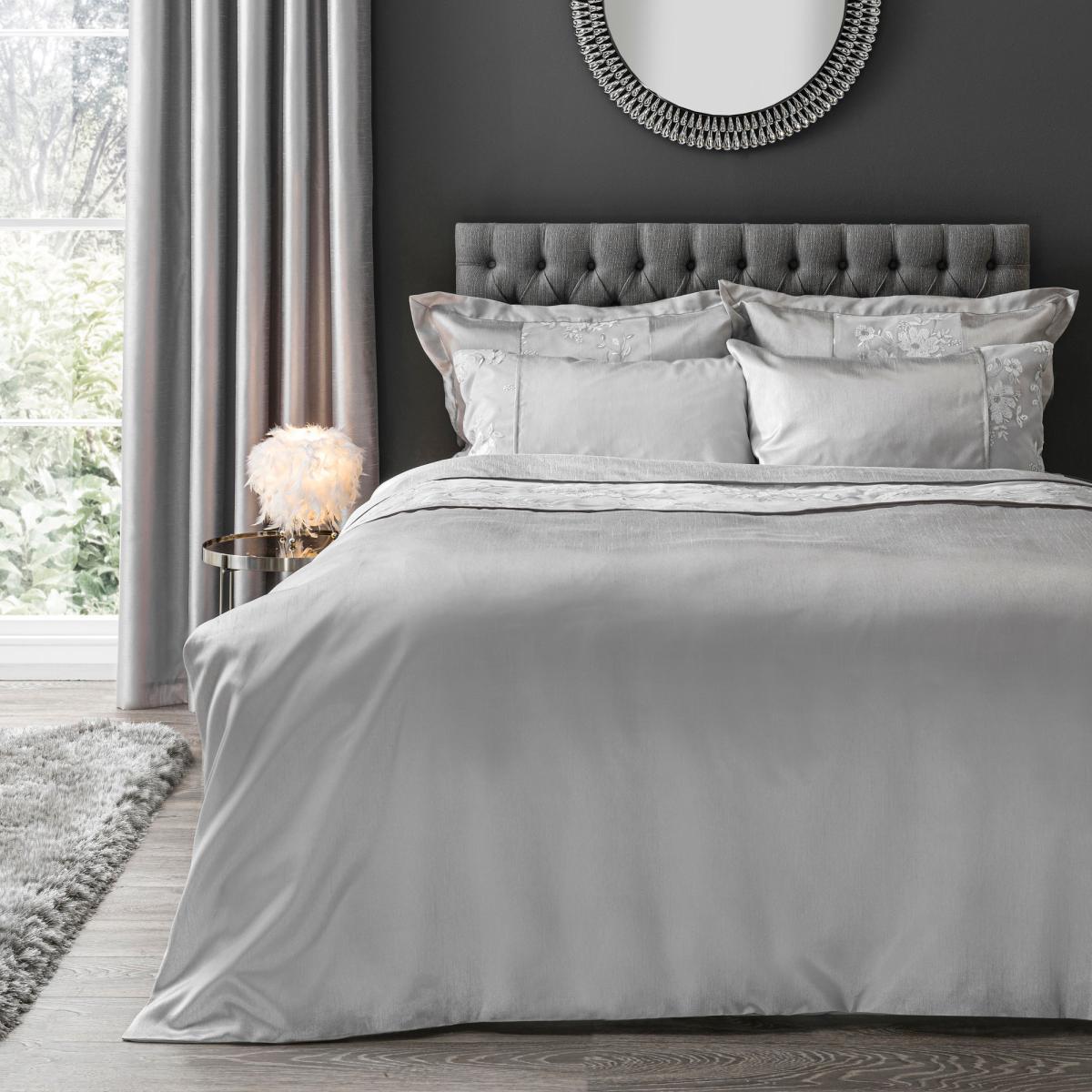 Elene Silver Floral Sequin Duvet Cover and Pillowcase Set Silver – image 2
