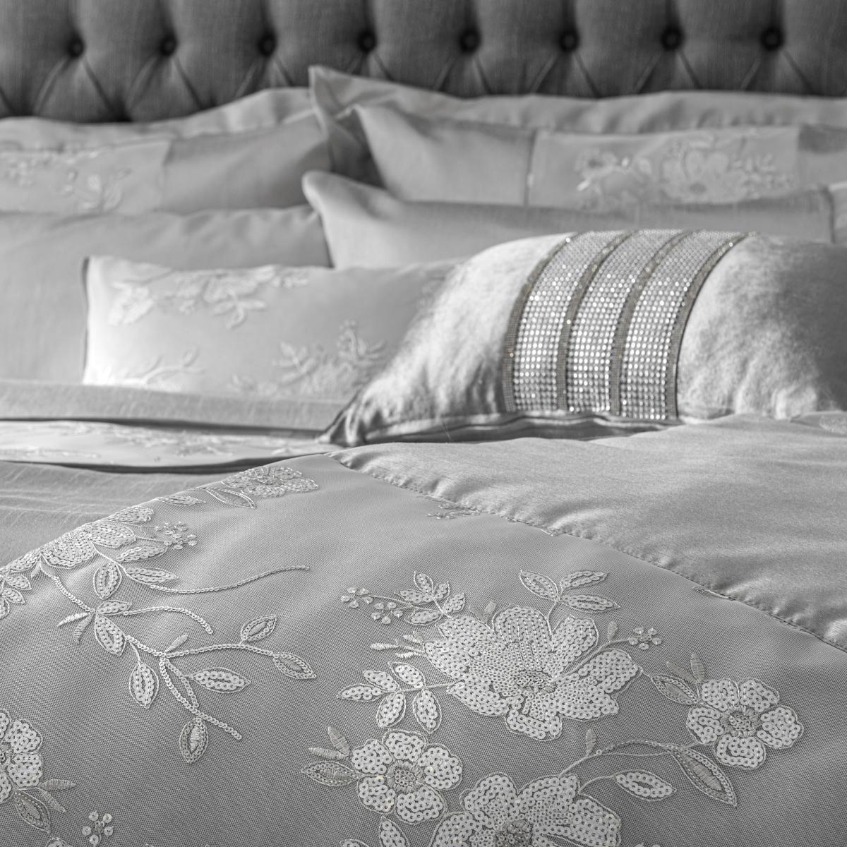 Elene Silver Floral Sequin Duvet Cover and Pillowcase Set Silver – image 3