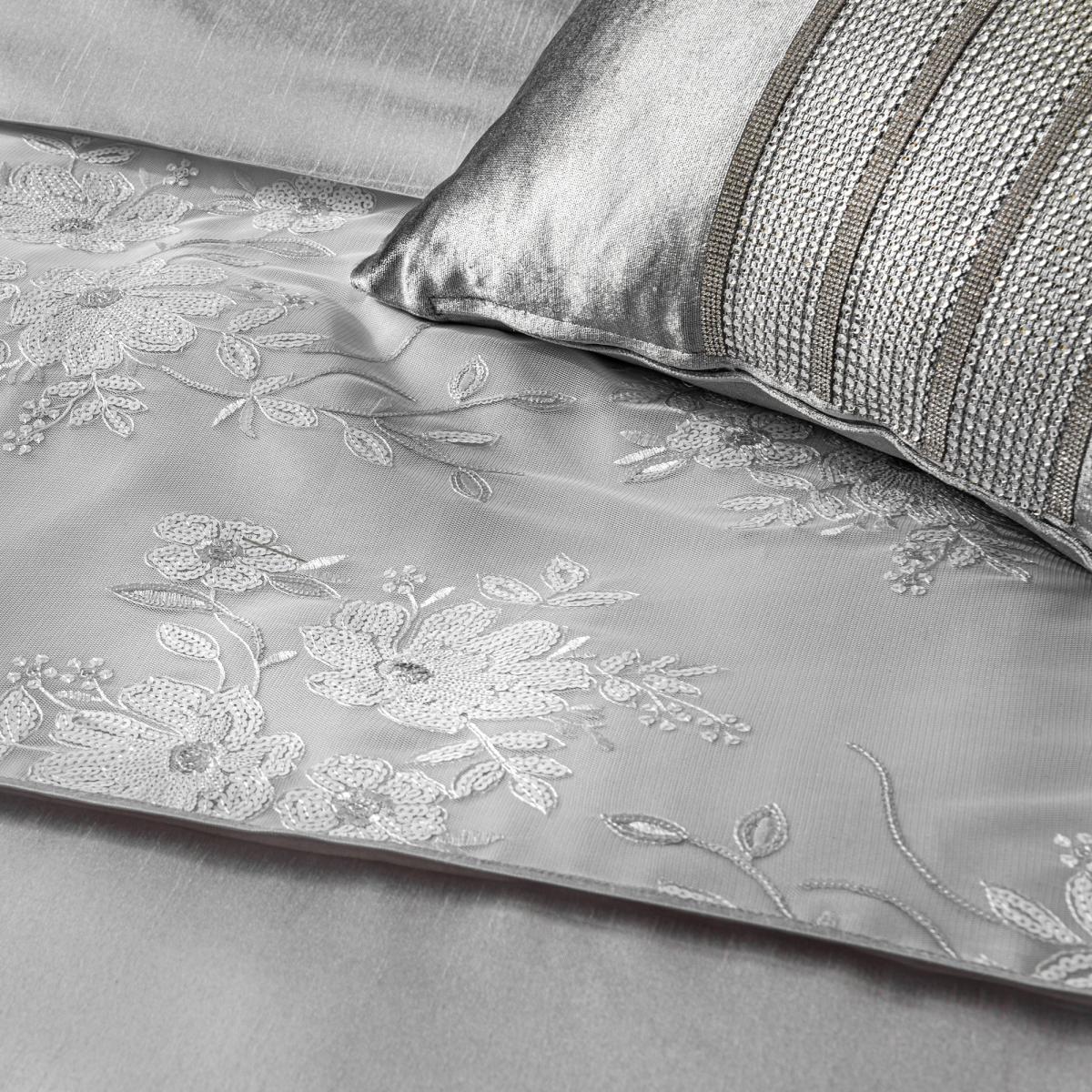 Elene Silver Floral Sequin Duvet Cover and Pillowcase Set Silver – image 4