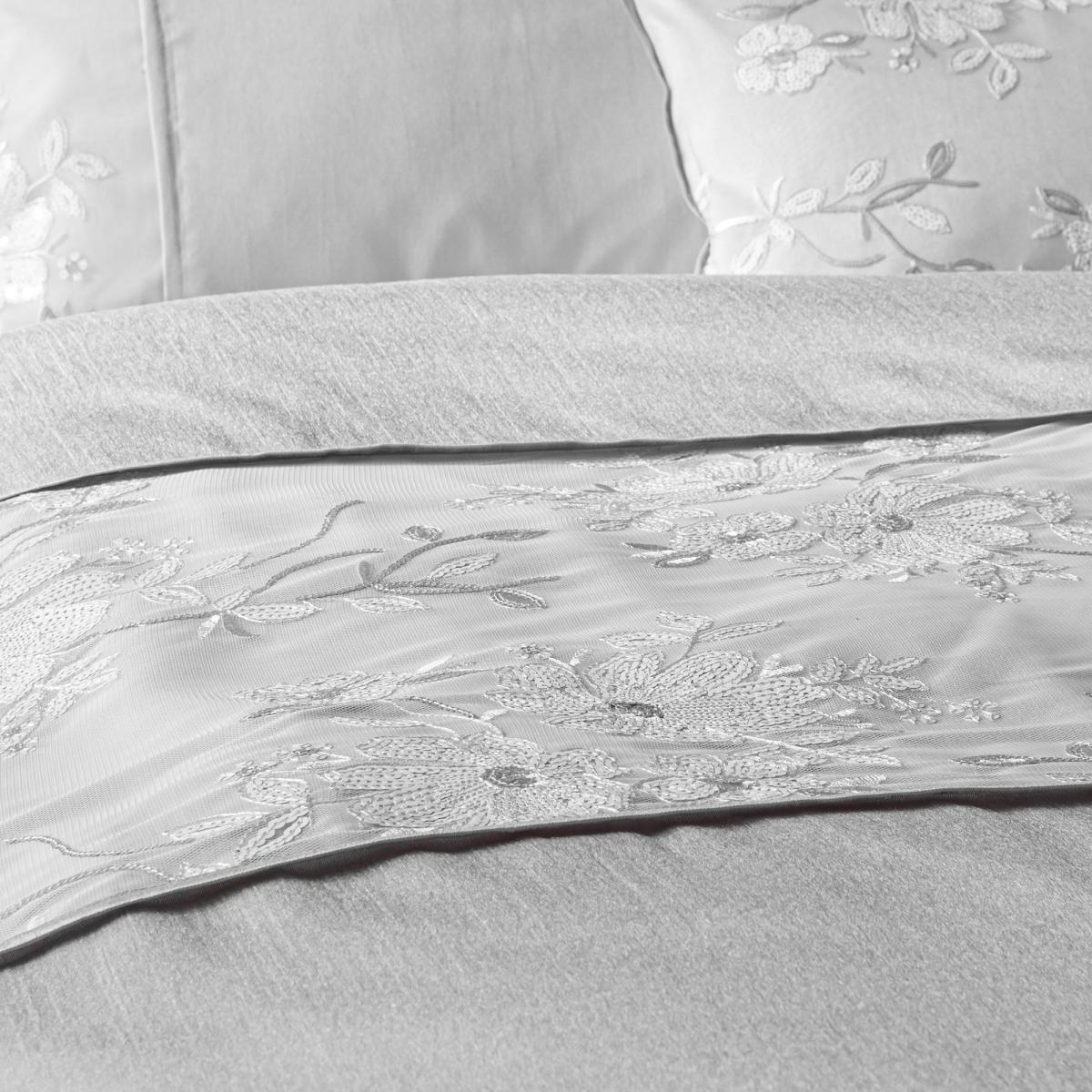 Elene Silver Floral Sequin Duvet Cover and Pillowcase Set Silver – image 6