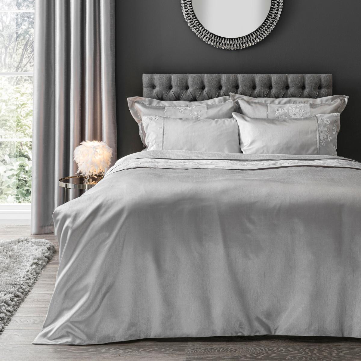 Elene Silver Floral Sequin Duvet Cover and Pillowcase Set Silver – image 7