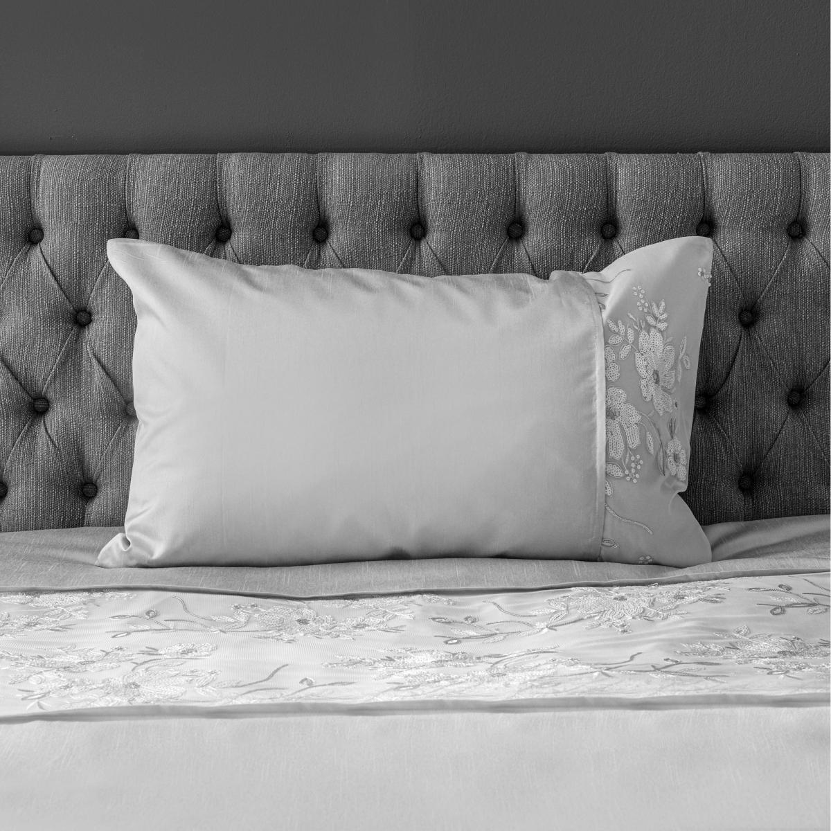 Elene Silver Floral Sequin Duvet Cover and Pillowcase Set Silver – image 8