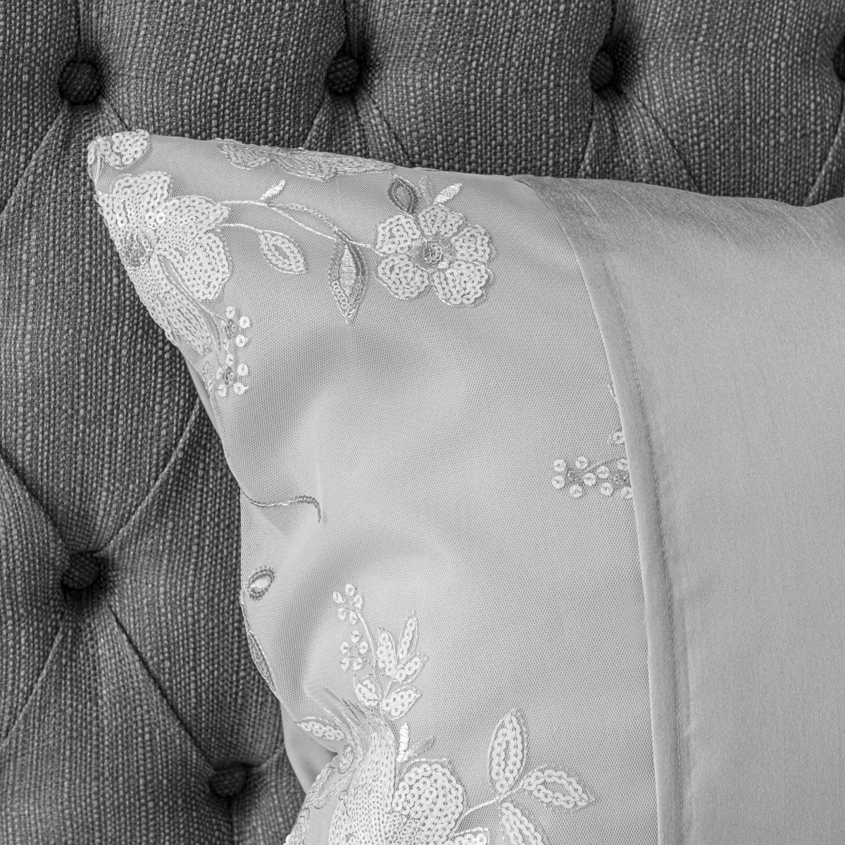 Elene Silver Floral Sequin Duvet Cover and Pillowcase Set Silver – image 9